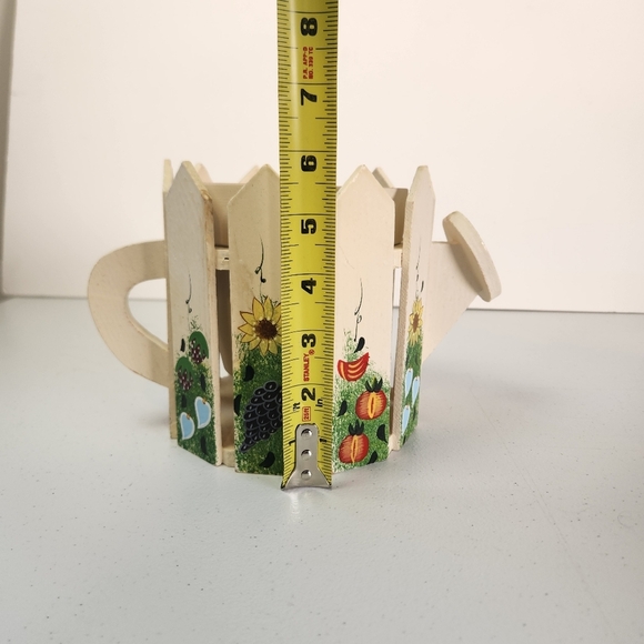 Vintage Handpainted Watering Can Plant Planter Wood Cottagecore Farmhouse Cute - Picture 12 of 13